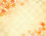 美しいカエデー金箔ー市松模様ー和紙の壁紙ー秋のイメージキラキラゴールド背景素材フレーム
