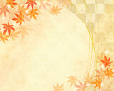 美しいもみじー金箔ー市松模様ー和紙の壁紙ー秋のイメージキラキラゴールド背景素材フレーム