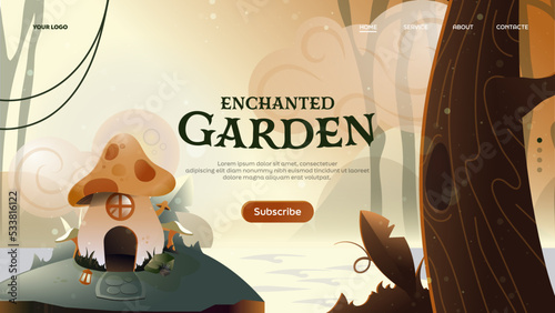 Ilustración De Jardín Encantado, Encanted Garden Vectores, Vector Landing Page, Página web photo