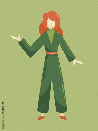 girl standing explaining pose with formal casual looks, suitable element for business banner, poster, web design, and marketing, green color palette theme