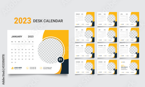 2023 Desk Calendar Design Vector Template.