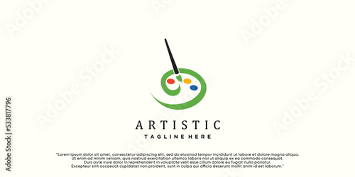 Brush and palette icon watercolor logo design