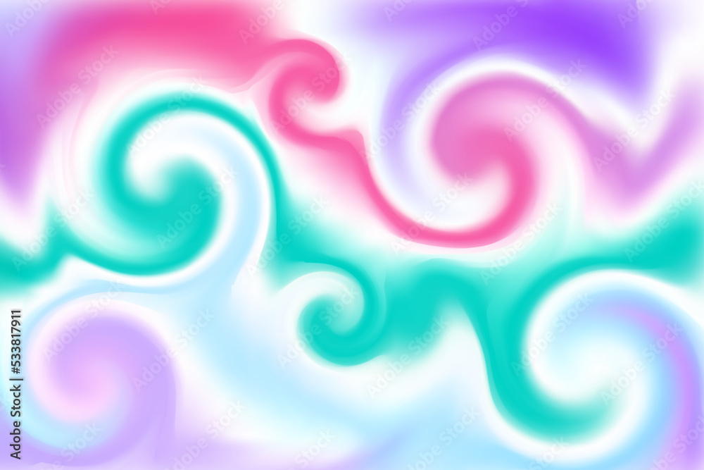Fototapeta premium Fantasy background. Holographic illustration in pastel colors. Cute cartoon girly background. Bright multicolored sky. Vector.