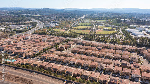 Aerial view of housing in the Foothill Ranch area of Lake Forest, California, USA.
