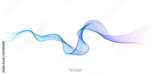 Vector abstract light lines wavy flowing dynamic in colorful gradient blue purple pink isolated on white background for concept of AI technology, digital, communication, 5G, science, music