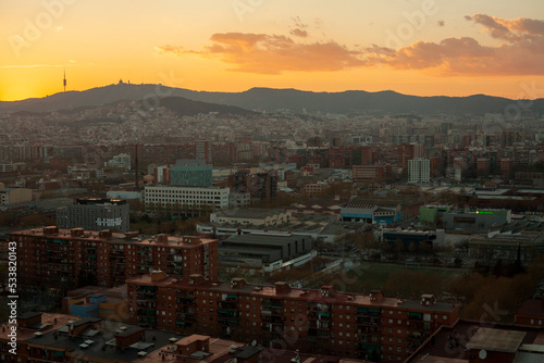 Cityscape of Barcelona and mount tibidabo during sunset