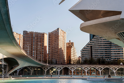 cityscape of valencia and city of arts and sciences, palace of art reina sofia photo