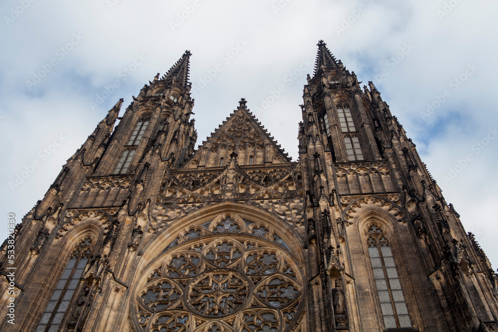 outside of Prague Cathedral facade gothic architecture, Czech Republic