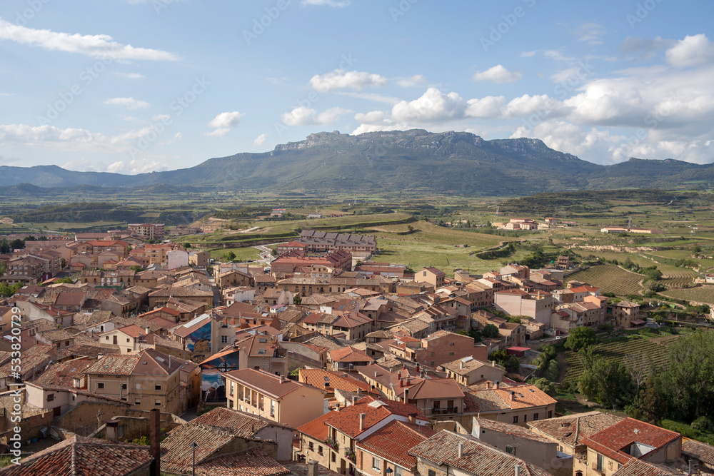 wide landscape, townscape of la guardia, spain, rioja, la rioja, old town