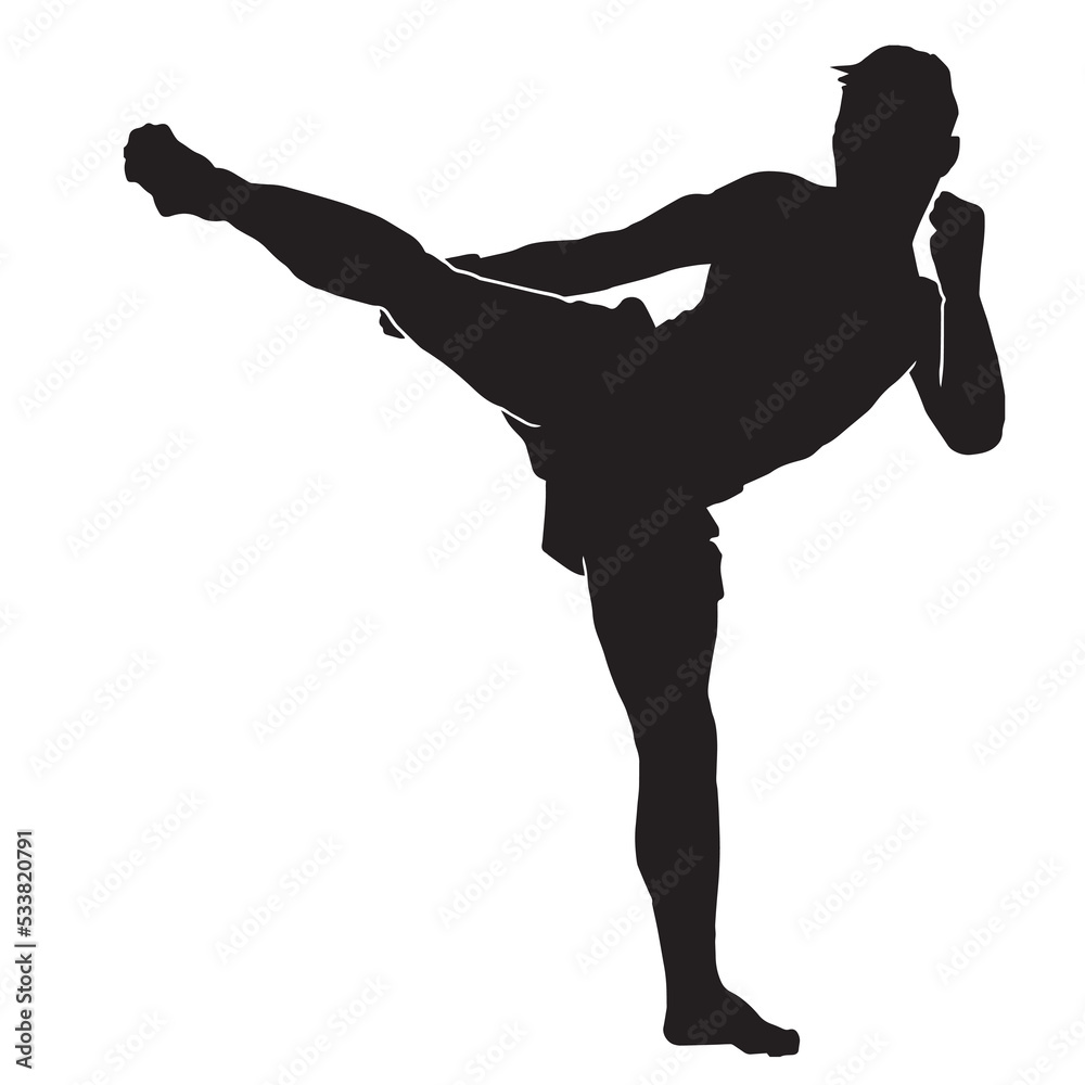 Male silhouette Muay Thai kickboxing kick boxer boxing men isolated. Thai  Boxing fight traditional dance before fight, Vector illustration Stock  Vector
