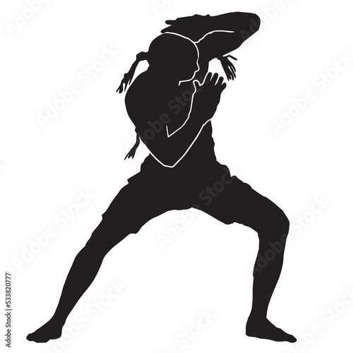 Male silhouette Muay Thai kickboxing kick boxer boxing men isolated. Thai Boxing fight traditional dance before fight, Vector illustration