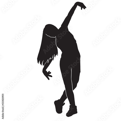 silhouette of a Young woman street dancing hip hop dancer on white background