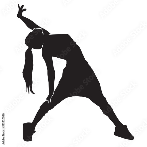 silhouette of a Young woman street dancing hip hop dancer on white background