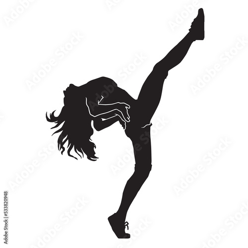 silhouette of a Young woman street dancing hip hop dancer on white background