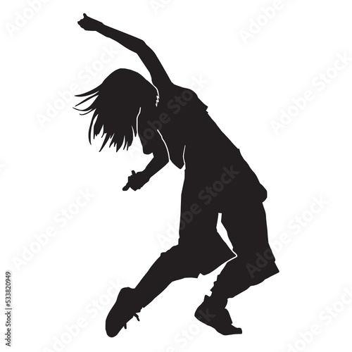 silhouette of a Young woman street dancing hip hop dancer on white background