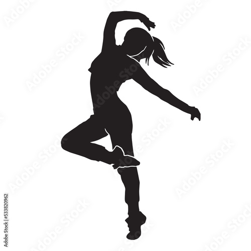 silhouette of a Young woman street dancing hip hop dancer on white background