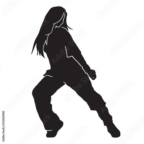 silhouette of a Young woman street dancing hip hop dancer on white background
