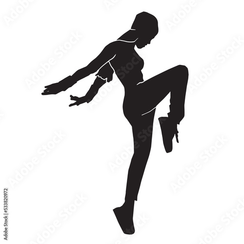 silhouette of a Young woman street dancing hip hop dancer on white background