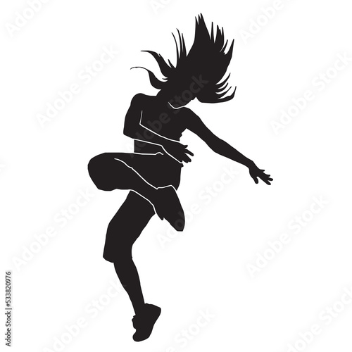 silhouette of a Young woman street dancing hip hop dancer on white background