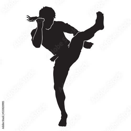 Male silhouette Muay Thai kickboxing kick boxer boxing men isolated. Thai Boxing fight traditional dance before fight, Vector illustration