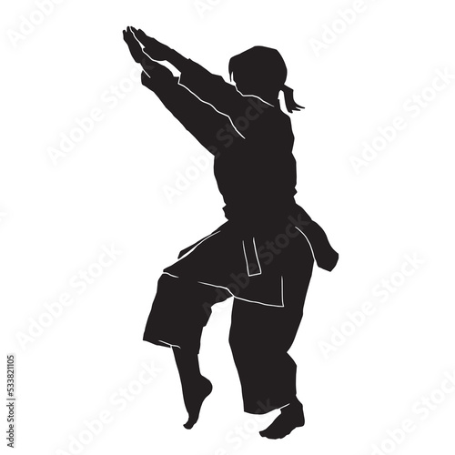 young kata karate Girl silhouettes Vector Sport photo