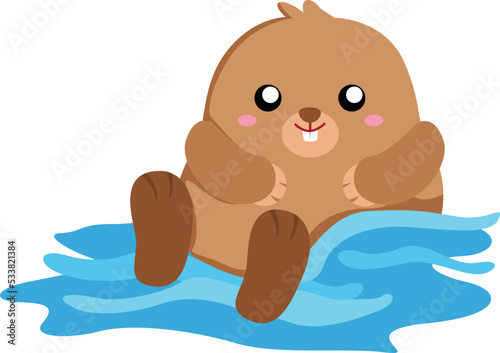 Cute Beaver Pond Animal Illustration Vector Clipart
