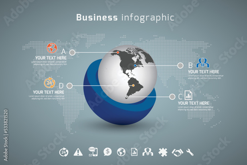World map 3D business infographic vector template