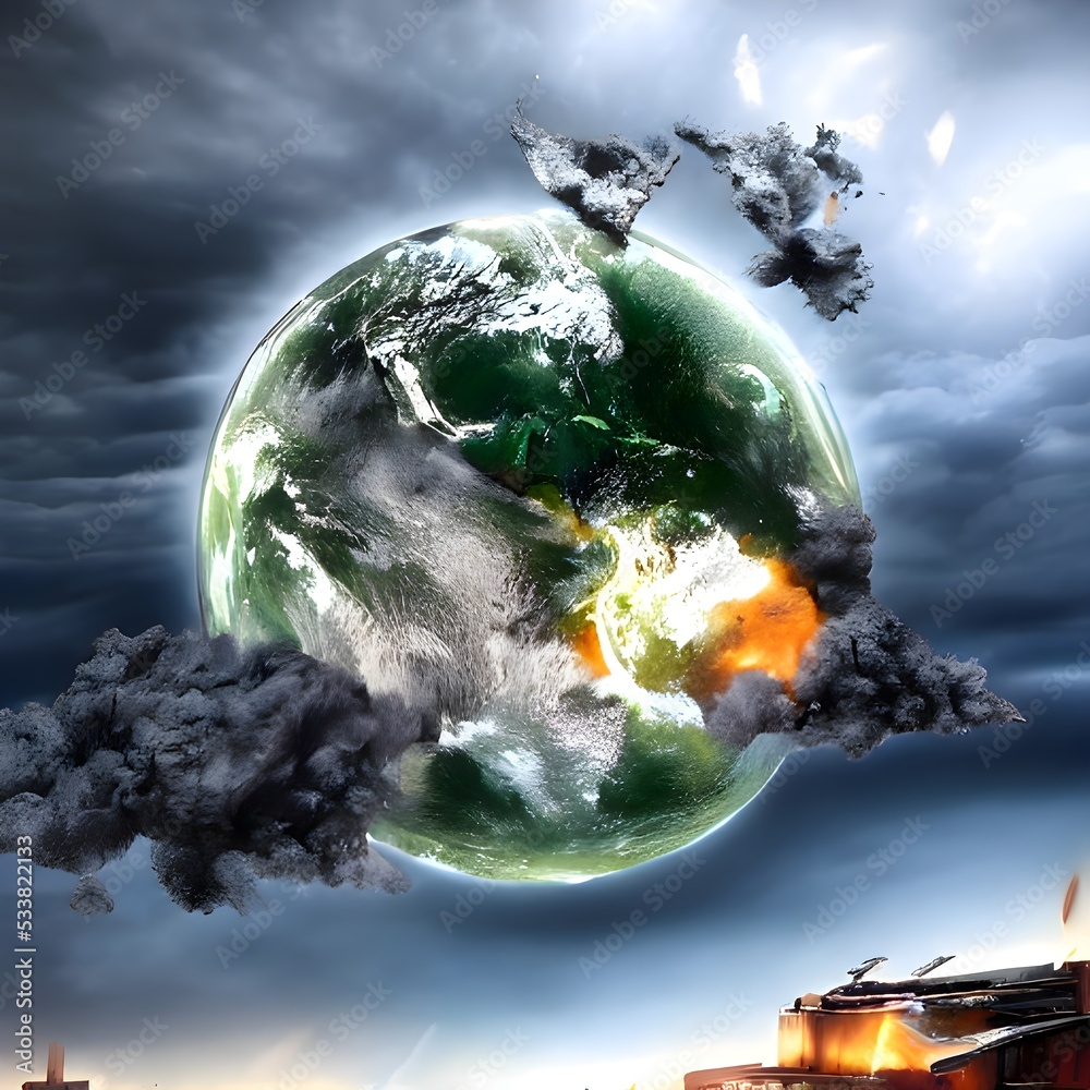 The doomsday scene of earth. Eerie night scene of the aftermath of an