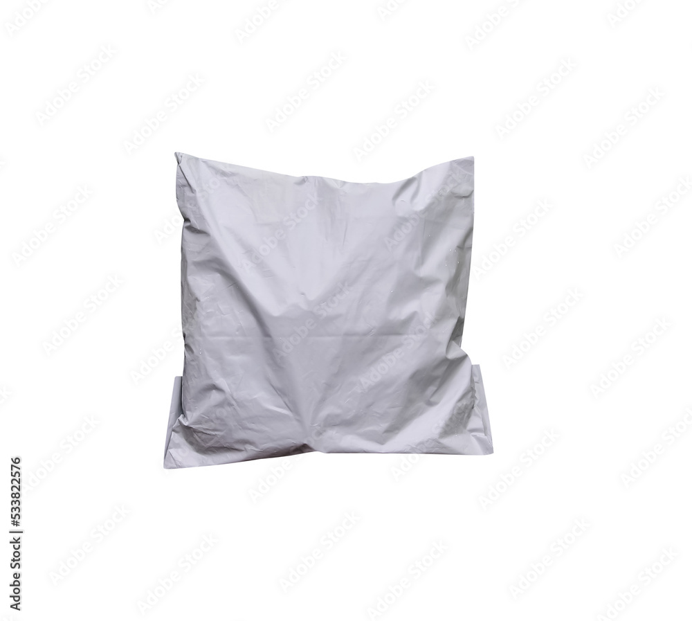 Closed grey polythene envelope mailer bag for delivery shipping packaging isolated on white background , clipping path Closed grey polythene envelope mailer bag for delivery shipping packaging isolated on white background , clipping path