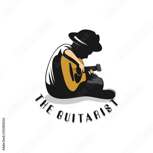 Guitarist logo sitting playing guitar