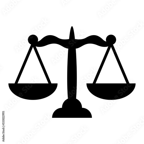 Justice scale icon. White background