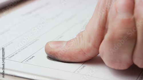 filling form macro fingerprint registration finger print form paperwork