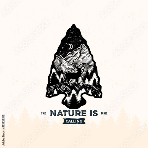 Retro Vintage logo badge adventure and outdoor mountains for sticker, t-shirt, hat, poster design
