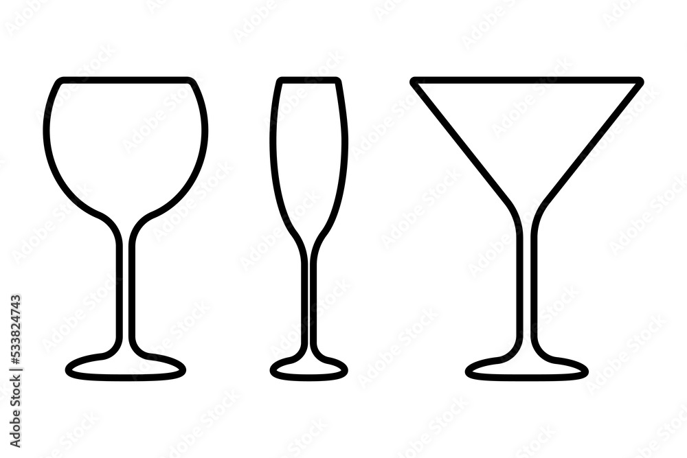 Three contours of different glasses on a white background Three contours of different glasses on a white background