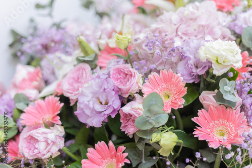 bouquet of pink peonies and roses, gerbera and Hydrangea 