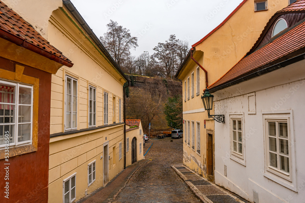 Novy Svet near Loreto Sanctuary , classic and romantic areas near Prague castle during winter . Prague , Czech  : December 12, 2019