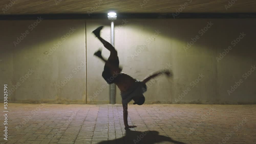 Dance, flexible and hip hop dancer to music while training for ...