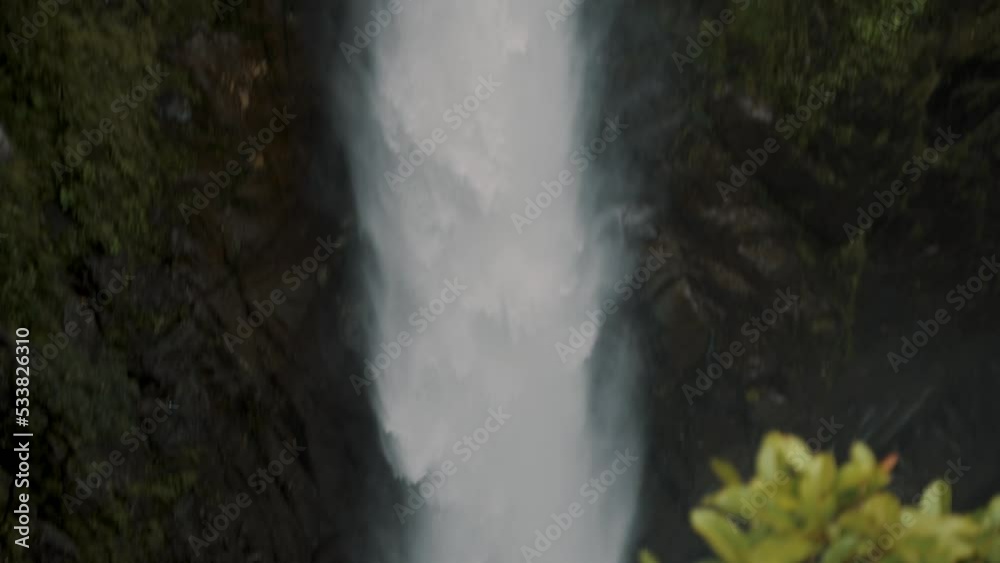 Stunning Pailon Del Diablo Waterfall Or Devil's Cauldron In Baños De Agua Santa, Ecuador. Tracking Shot Stunning Pailon Del Diablo Waterfall Or Devil's Cauldron In Baños De Agua Santa, Ecuador. Tracking Shot