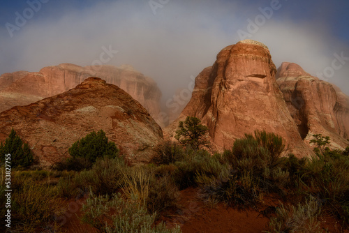 Misty Peaks in the Morning Dawn In Arches National Park