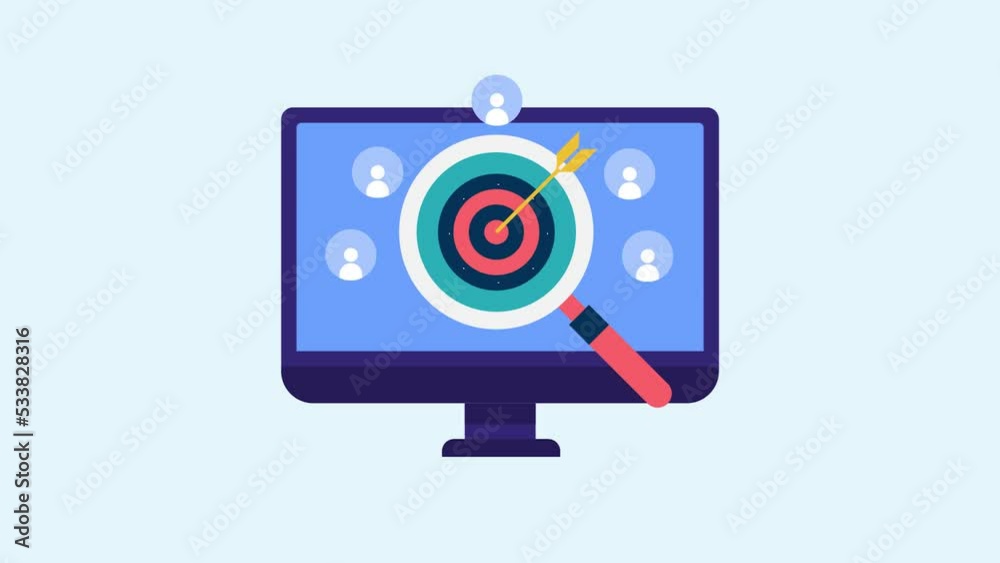 Finding target audience, searching online customer, seeking right candidate on internet conceptual animation, 
