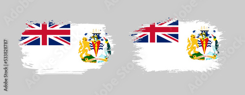 Set of two grunge brush flag of British Antarctic Territory on solid background