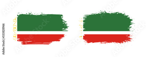 Free Download Set of two grunge brush flag of Chechnya on solid background - GFXLoad