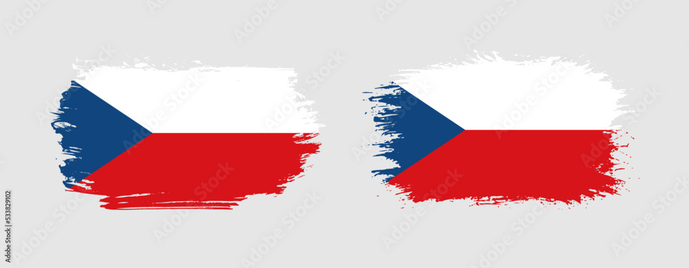 Set of two grunge brush flag of Czechia on solid background Set of two grunge brush flag of Czechia on solid background