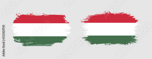 Set of two grunge brush flag of Hungary on solid background