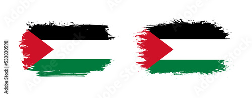 Set of two grunge brush flag of Palestine on solid background