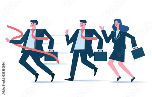 Group of Business people running to the finish line. Business leadership and competition concept. Isolated flat graphic design. vector illustration