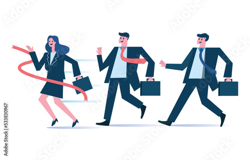 Group of Business people running to the finish line. Business leadership and competition concept. Isolated flat graphic design. vector illustration