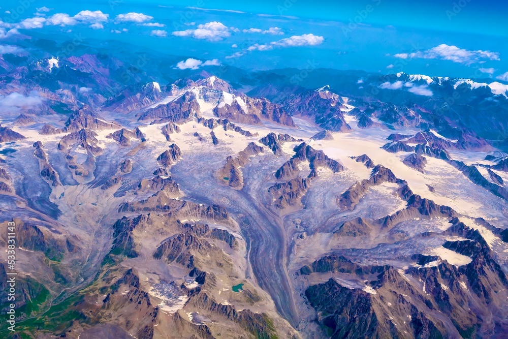 Aerial photography of mountains and rivers in clear sky