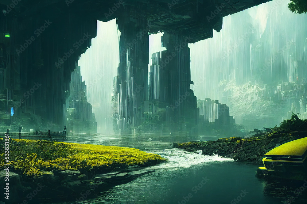 futuristic cyberpunk city, concept art, digital illustration Stock