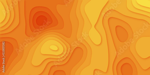 Luxury orange abstract papercut background with 3d geometry circles.abstract hexagon papercut design background with overlap layer.3d abstract background and orange waves layers.><
